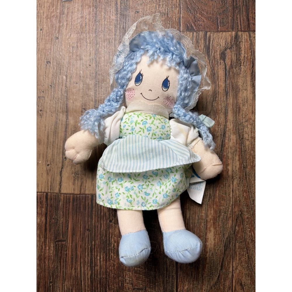 Vintage Kids Of America Blue My First Doll Cloth Baby Girl Stuffed Toy Yarn Hair